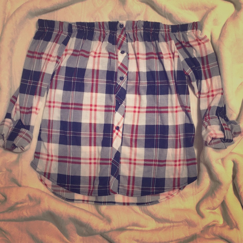 shoulder-less red, white & blue top
